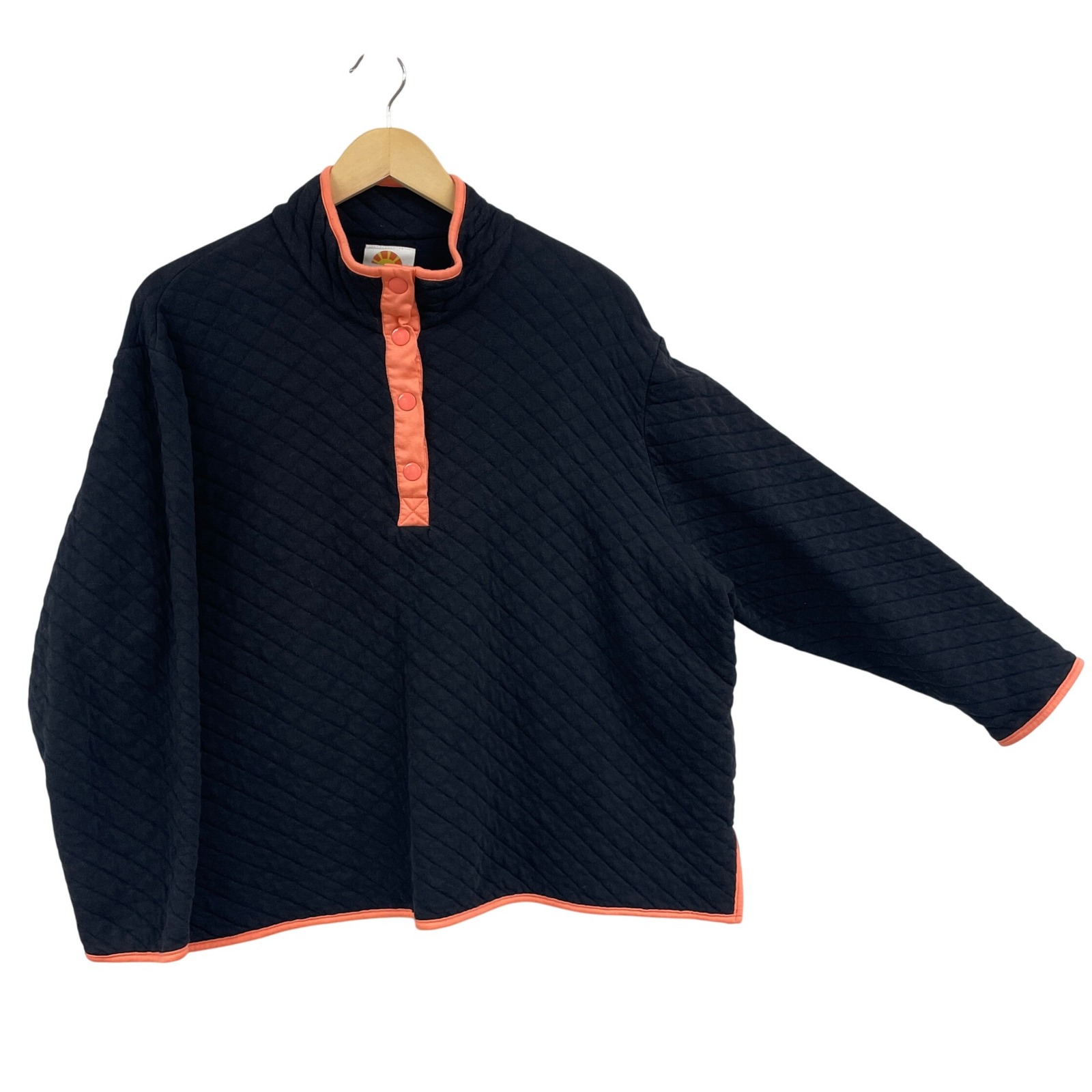 C&C California Quilted Snap Neck Pullover Sweatshirt 2x Orange Trim Black